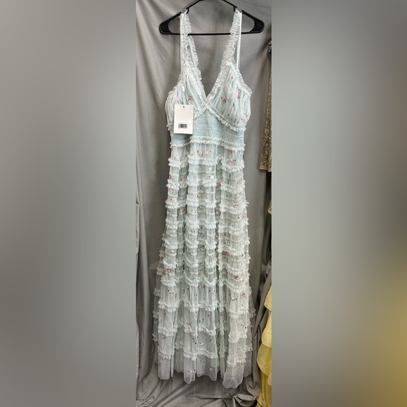 Mac Duggal 8037 NWT V-neckline Cross Back Ruffle Detail A-line Dress - Picture 5 of 7